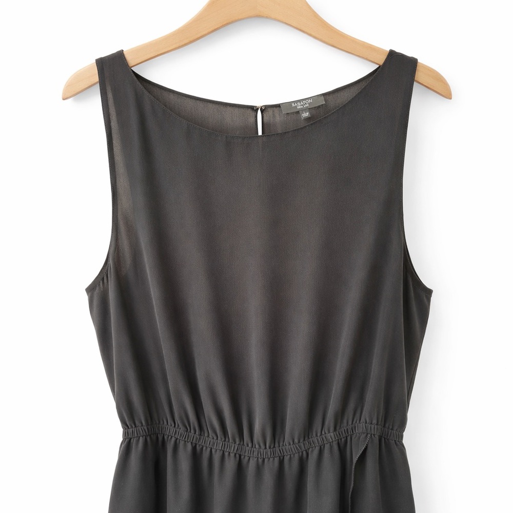 Babaton Black 100% Silk Knee-Length Dress L Elastic Waist Tulip Hem - Picture 6 of 8